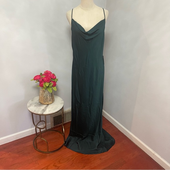 # Shona Joy Emerald Cowl Neck Satin Gown- New With Tag- Size 12 - Reemoly - Picture 3 of 14